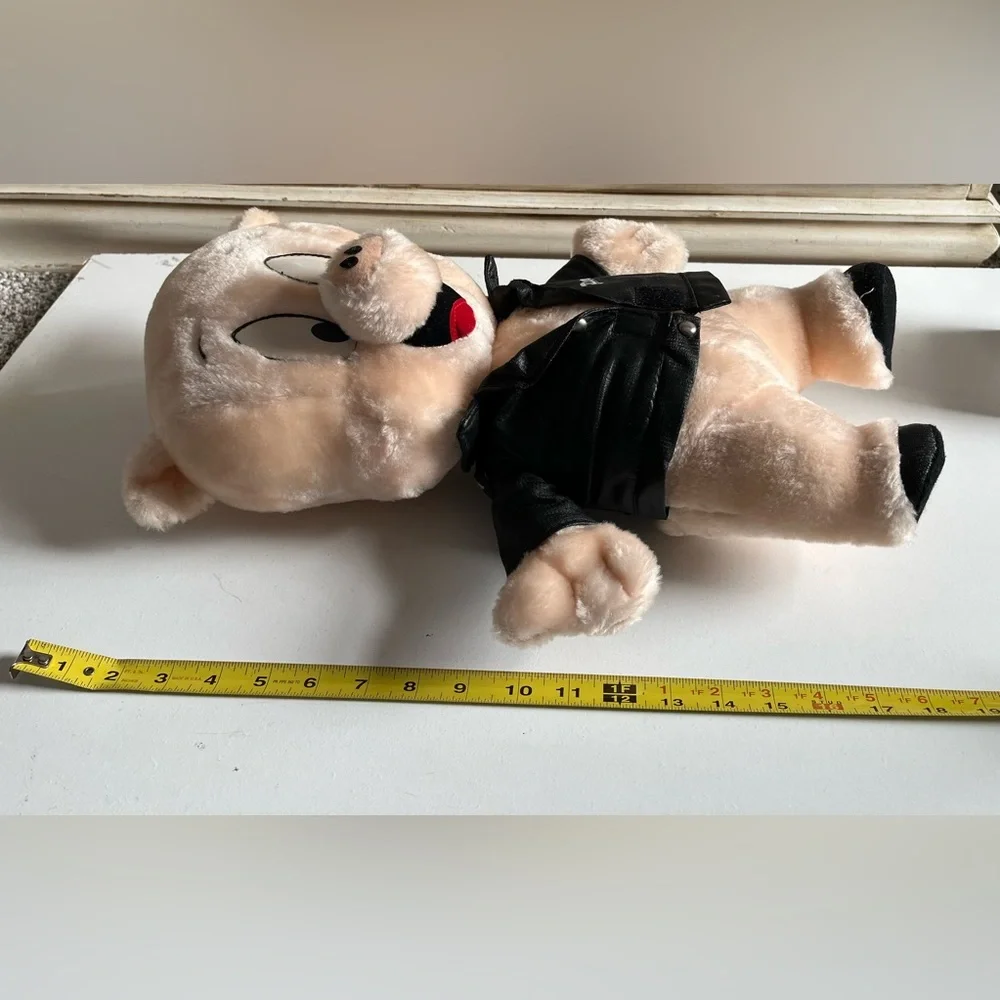 Vintage Warner Bros. Porky Pig Faux Leather Jacket 1994 Plush stuffed animal